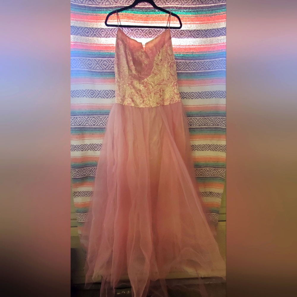 Loralie Hot Pink and Gold Embroidered Prom Dress - Sz 16 Juniors